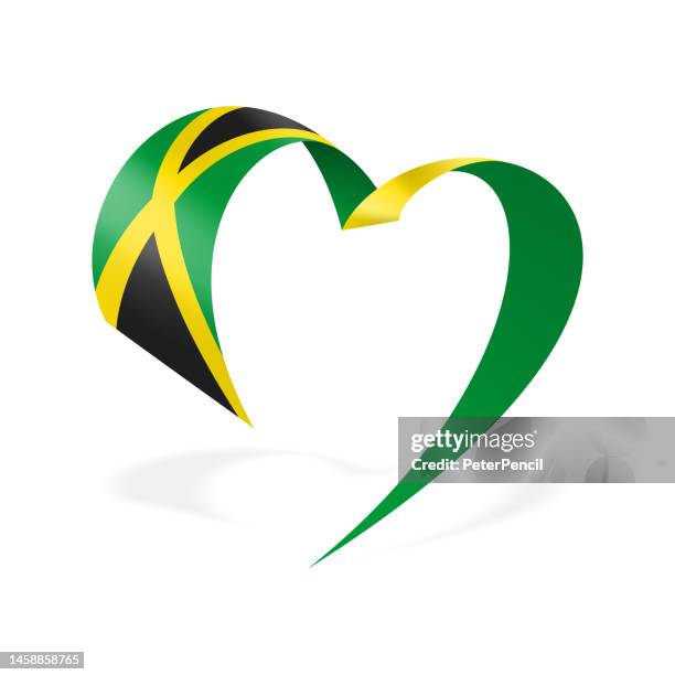 illustrations, cliparts, dessins animés et icônes de jamaïque - ribbon heart flag. drapeau jamaïcain en forme de cœur. illustration vectorielle stock - jamaican flag vector