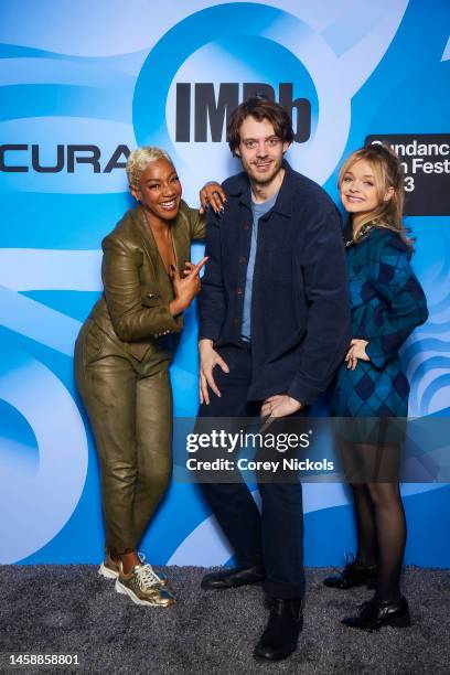 Tiffany Haddish, Cory Finley, and Kylie Rogers of 'Landscape with Invisible Hand' attend The IMDb Studio at Acura Festival Village Cast Photo Calls...