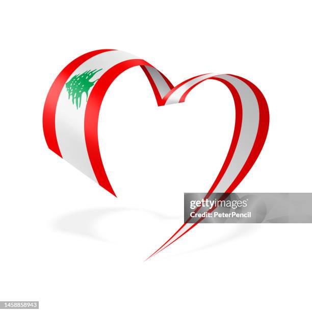 lebanon - ribbon heart flag. lebanese heart shaped flag. stock vector illustration - lebanon country stock illustrations