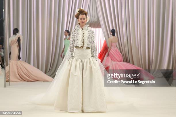 Model Marina Ruy Barbosa walks the runway during the Giambattista Valli Haute Couture Spring Summer 2023 show as part of Paris Fashion Week on...