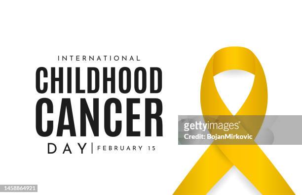 childhood cancer awareness day card, february 15. vector - yellow ribbon stock illustrations
