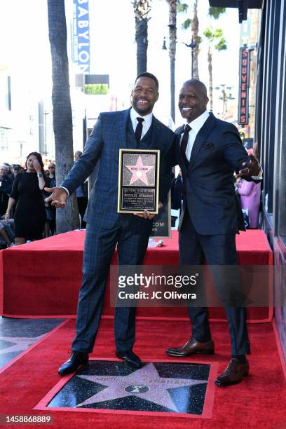 Michael Strahan and Terry Crews attend The Hollywood Walk of Fame star ceremony honoring Michael Strahan on January 23, 2023 in Los Angeles,...