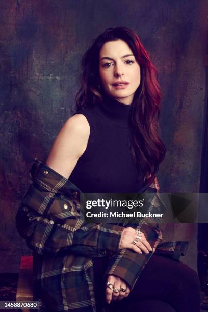 Anne Hathaway of ‘Eileen’ is photographed for Deadline at the Deadline Studio during the 2023 Sundance Film Festival at the Hotel Park City on...