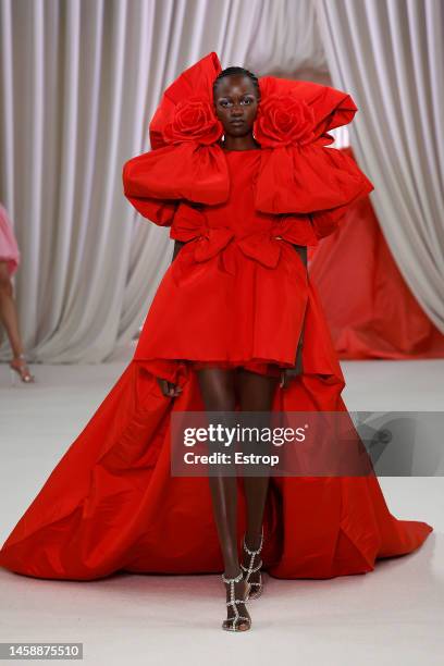 Model walks the runway during the Giambattista Valli Haute Couture Spring Summer 2023 show as part of Paris Fashion Week on January 23, 2023 in...