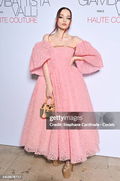 Dove Cameron attends the Giambattista Valli Haute Couture Spring Summer 2023 show as part of Paris Fashion Week on January 23, 2023 in Paris, France.