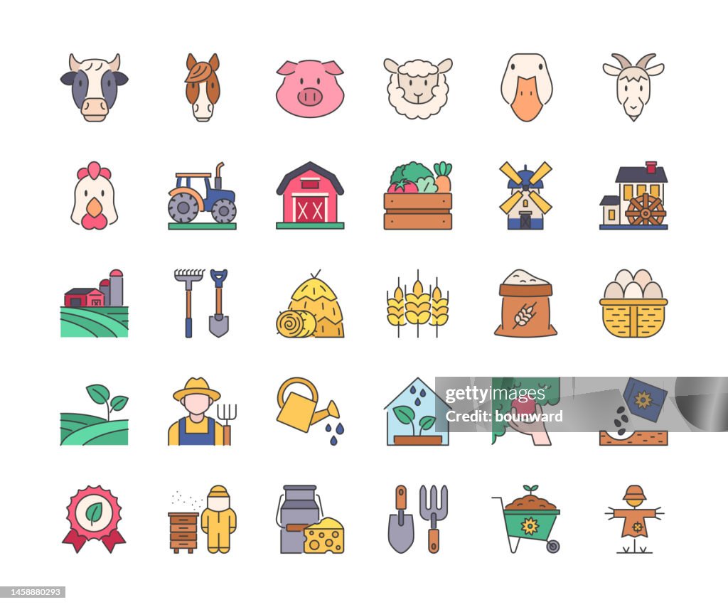 Farming Color Line Icons. Editable Stroke.