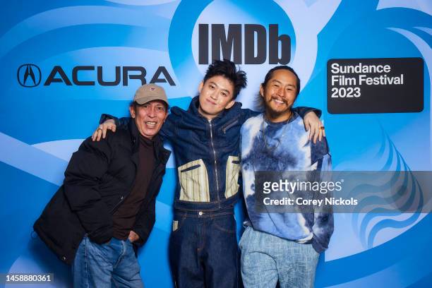 Yayu A.W. Unru, Rich Brian, and Justin Chon of 'Jamojaya' attend The IMDb Studio at Acura Festival Village Cast Photo Calls on location at Sundance...