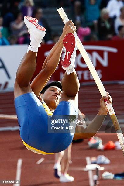 Fabio Gomes Da Silva of Brazil competes in men's pole vault event during the IAAF Diamond League athletics meeting at Bislett Stadium in Oslo, on...