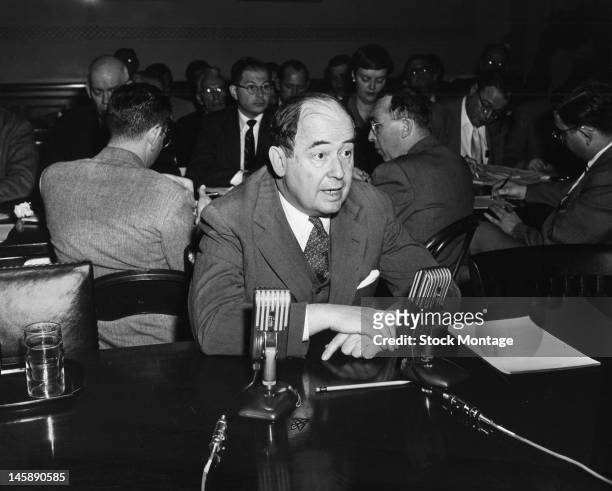 Hungarian-born American mathematician Dr. John von Neumann testifies before the US Congressional Atomic Energy Committee, Washington, DC, March 8,...