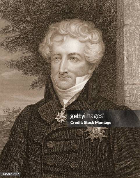 Illustrated portrait of French naturalist Georges Cuvier , early to mid 19th century.