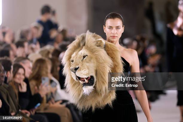 Irina Shaykhlislamova walks the runway during the Schiaparelli Haute Couture Spring Summer 2023 show as part of Paris Fashion Week on January 23,...