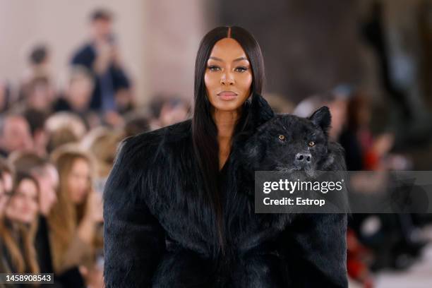 Naomi Campbell walks the runway during the Schiaparelli Haute Couture Spring Summer 2023 show as part of Paris Fashion Week on January 23, 2023 in...