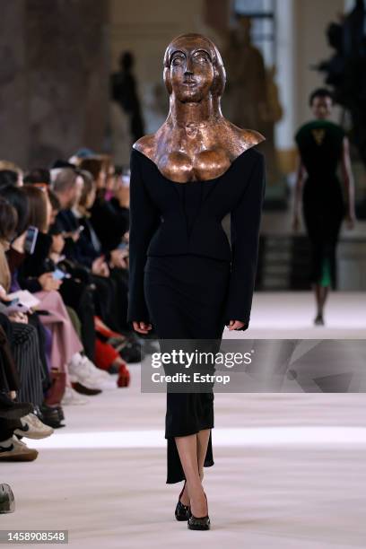 Model walks the runway during the Schiaparelli Haute Couture Spring Summer 2023 show as part of Paris Fashion Week on January 23, 2023 in Paris,...