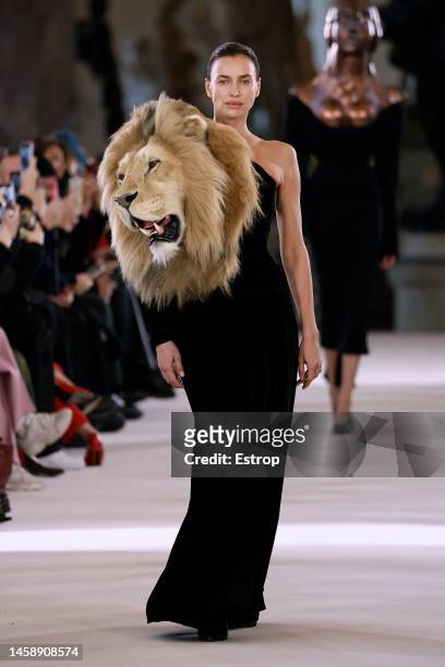 Irina Shaykhlislamova walks the runway during the Schiaparelli Haute Couture Spring Summer 2023 show as part of Paris Fashion Week on January 23,...