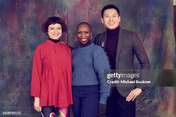 Alia Shawkat, Cynthia Erivo and Anthony Chen of ‘Drift’ are photographed for Deadline at the Deadline Studio during the 2023 Sundance Film Festival...