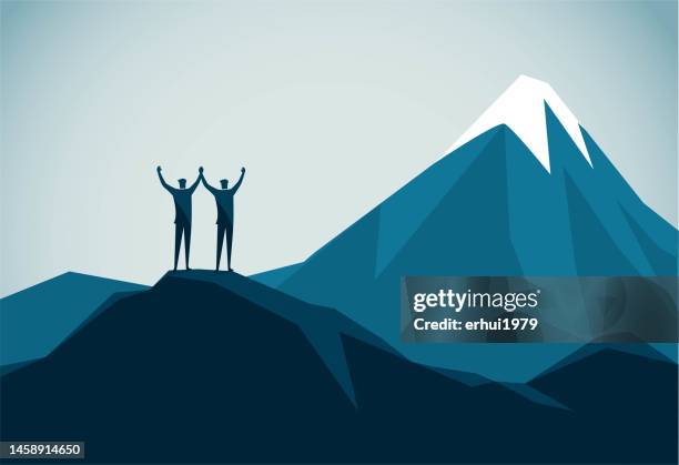 stockillustraties, clipart, cartoons en iconen met teamwork to win - team climbing up to mountain top