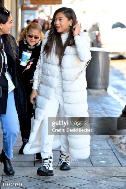 Sierra Capri walks down Main Street during the 2023 Sundance Film Festival on January 23, 2023 in Park City, Utah.