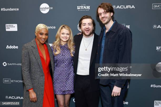 Tiffany Haddish, Kylie Rogers, Michael Gandolfini, and Cory Finley attend the 2023 Sundance Film Festival "Landscape With Invisible Hand" Premiere at...