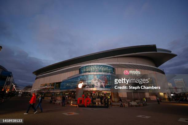 General exterior view at Moda Center before the game between the Portland Trail Blazers and the San Antonio Spurs on January 23, 2023 in Portland,...