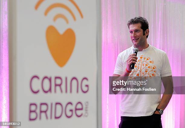 David Backes of the St. Louis Blues speaks during the CaringBridge.org celebration and 15th anniversary and launch of its new services by shattering...