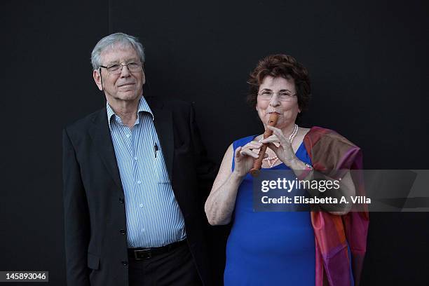 Author Amos Oz and wife Nili Oz pose during the Letterature 2012 - Festival Internazionale di Roma at Basilica di Massenzio on June 7, 2012 in Rome,...