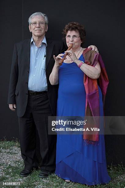 Author Amos Oz and wife Nili Oz pose during the Letterature 2012 - Festival Internazionale di Roma at Basilica di Massenzio on June 7, 2012 in Rome,...