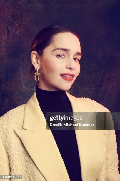 Emilia Clarke of ‘Pod Generation’ is photographed for Deadline at the Deadline Studio during the 2023 Sundance Film Festival at the Hotel Park City...