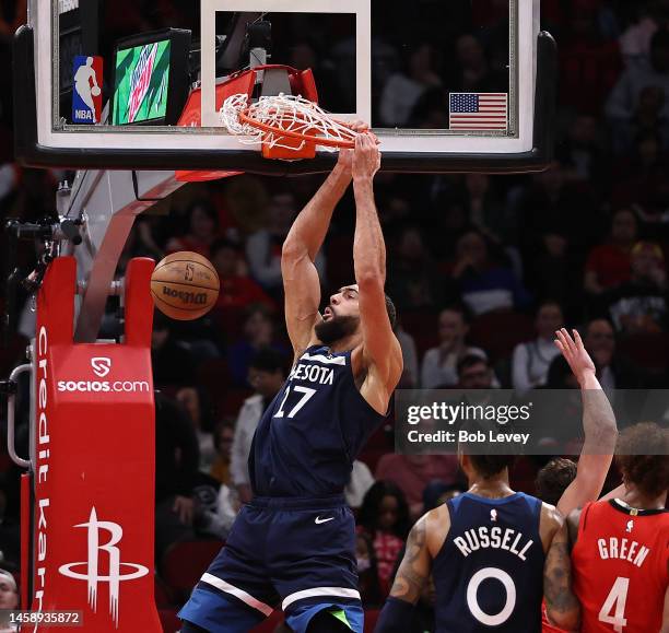 Rudy Gobert of the Minnesota Timberwolves dunks against the Houston Rockets during the second quarter at Toyota Center on January 23, 2023 in...