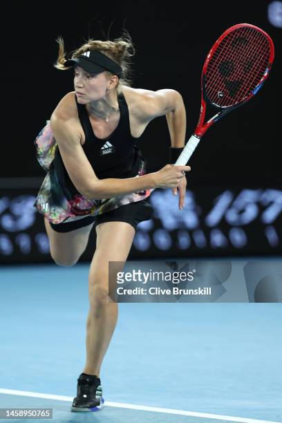 Elena Rybakina of Kazakhstan serves during the quarterfinal singles match against Jelena Ostapenko of Latvia during day nine of the 2023 Australian...