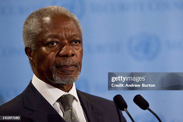 Joint Special Envoy for Syria and former United Nations Secretary General Kofi Annan speaks during a news conference after the UN Security Council...