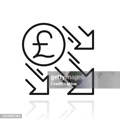 Pound decrease. Icon with reflection on white background Pound decrease. Icon with reflection on white background