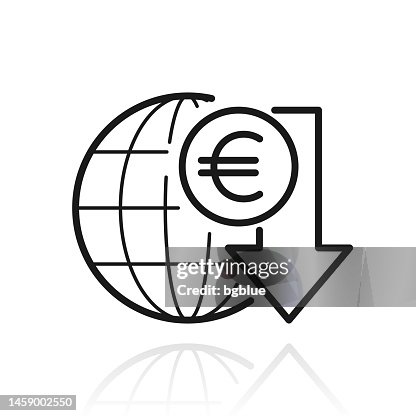 Euro rate decrease. Icon with reflection on white background Euro rate decrease. Icon with reflection on white background
