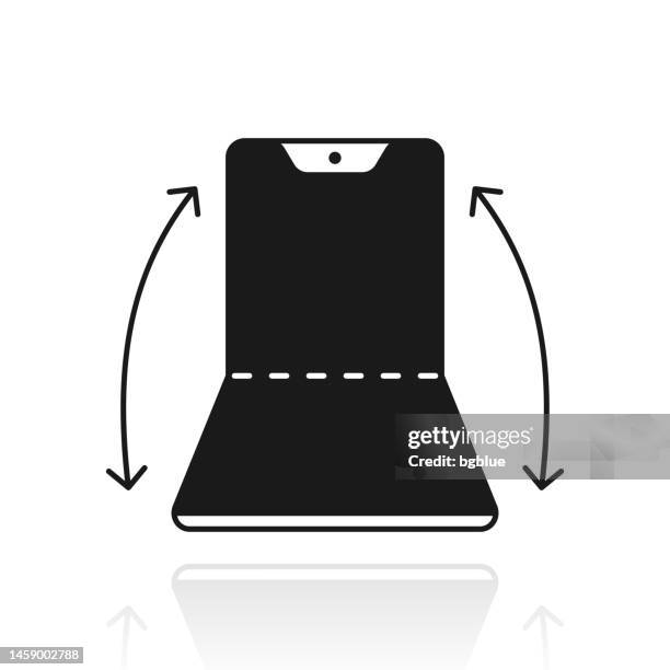 faltbares smartphone. symbol mit reflexion auf weißem hintergrund - zusammenklappbar stock-grafiken, -clipart, -cartoons und -symbole