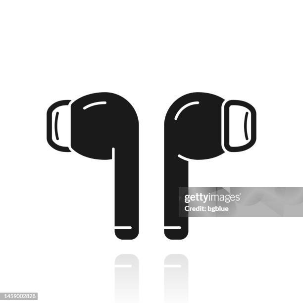 wireless earphones. icon with reflection on white background - wireless headphones white background stock illustrations