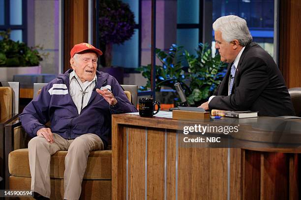 Episode 4265 -- Pictured: 95 year old war hero Louis Zamperini during an interview with host Jay Leno on June 7, 2012 --