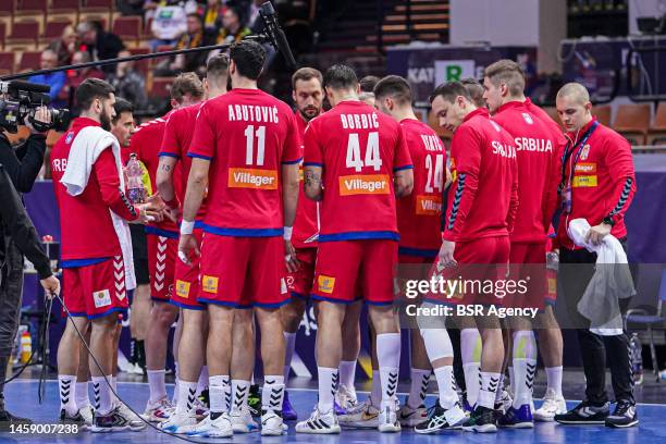 Players of Serbia during the IHF Men's World Championship - Main Round Group III match between Serbia and Netherlands at Spodek on January 23, 2023...