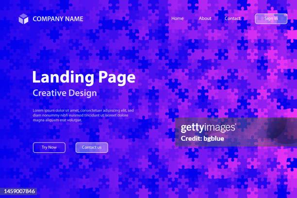 landign page template - purple abstract background with jigsaw puzzle - puzzel stock illustrations