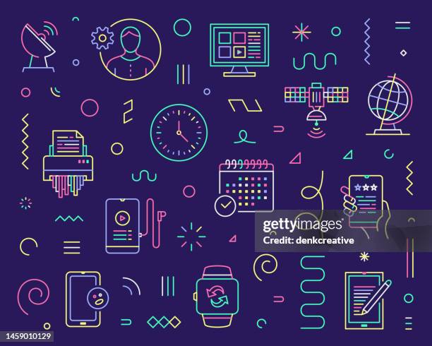 line icon set & pattern for technology transformations - big data transformation stock illustrations