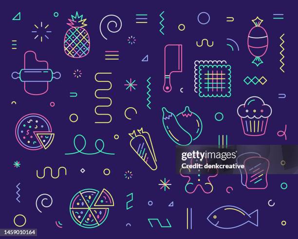 line icon set & pattern for food delivery ecosystem - dining background stock illustrations