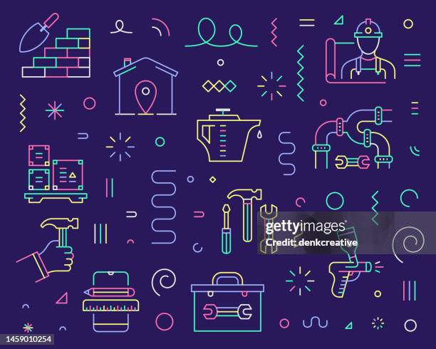 line icon set & pattern for gig economy worker - plumber tools background stock illustrations