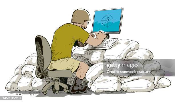 ilustrações de stock, clip art, desenhos animados e ícones de technological warfare - saco-de-boxe