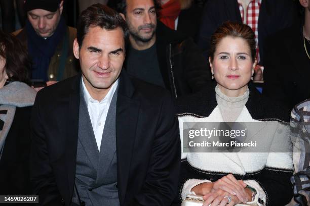 Roger Federer and Mirka Vavrinec attend the Chanel Haute Couture Spring Summer 2023 show as part of Paris Fashion Week on January 24, 2023 in Paris,...