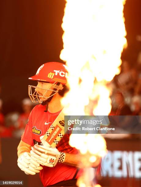 Shaun Marsh of the Renegades heads out to bat during the Men's Big Bash League match between the Melbourne Renegades and the Adelaide Strikers at...