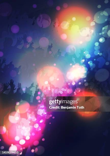 neon-tanz-party-crowd-hintergrund - dj summer stock-grafiken, -clipart, -cartoons und -symbole