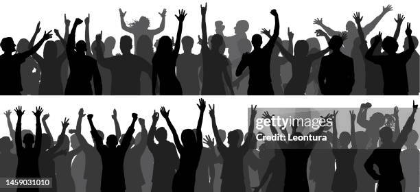 happy crowd silhouette (people are complete- a clipping path hides the legs) - concert crowd cheering stock illustrations