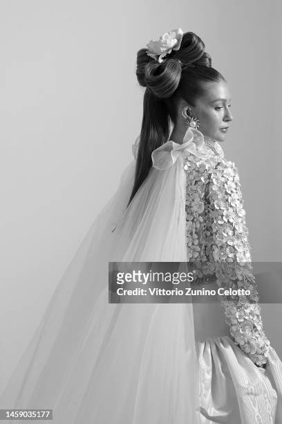Marina Ruy Barbosa poses backstage prior to the Giambattista Valli Haute Couture Spring Summer 2023 show as part of Paris Fashion Week on January 23,...