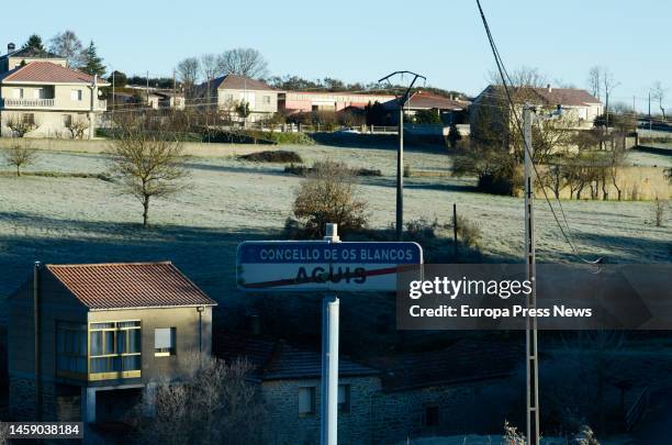 Village of Loureses from Aguis in the municipality of Os Blancos, on 24 January, 2023 in Ourense, Galicia, Spain. Ourense has dawned today with...