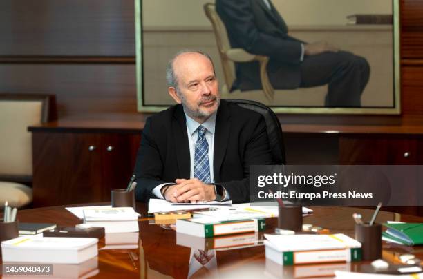 El juez Juan Carlos Campo Moreno en el primer Pleno jurisdiccional Tribunal Constitucional, a 24 de enero de 2023, en Madrid . El nuevo Tribunal...