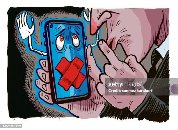 stockillustraties, clipart, cartoons en iconen met censorship of the internet and social media - media ban