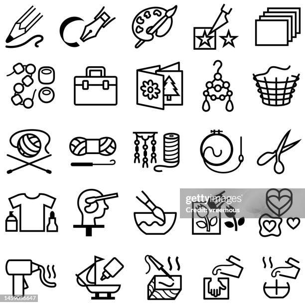 hobbies, arts and crafts supplies outline icons - jewelry icon stock illustrations